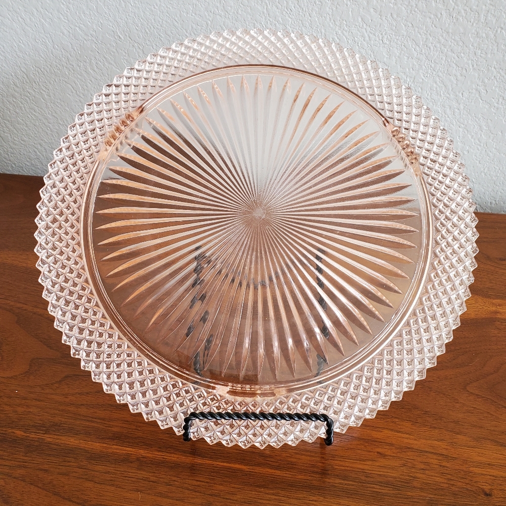 Depression Era Miss America Pink Glass Cake Stand